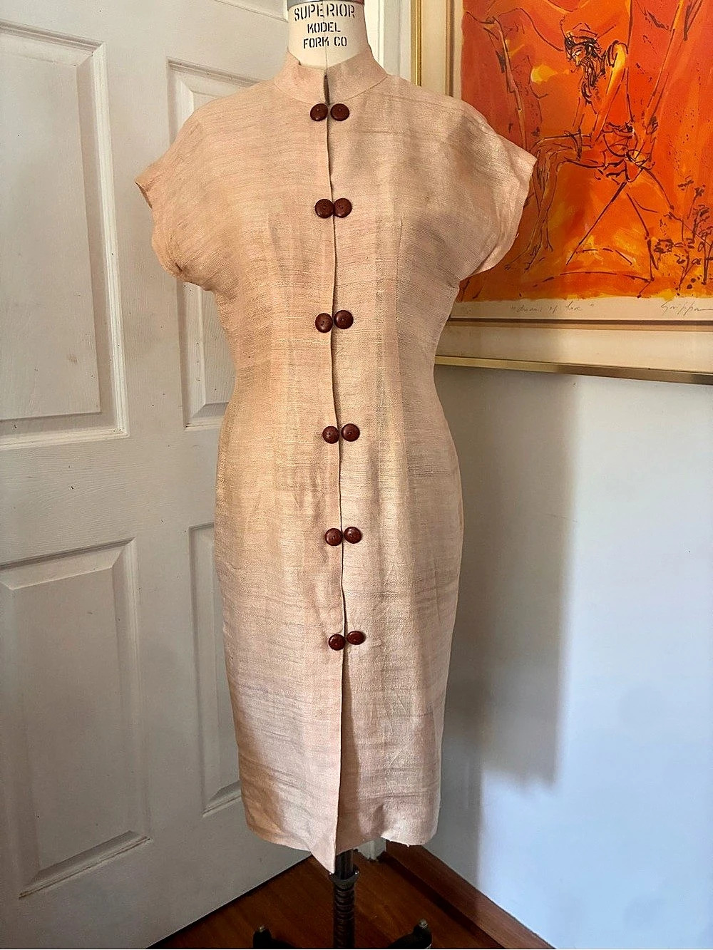 Vintage Silk Midi Dress in Cream